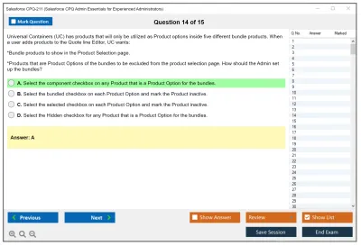 Salesforce CPQ-211 Salesforce CPQ Admin Essentials for Experienced Administrators Practice test exam simulator test engine exam Prep practice test questions answers Image 14