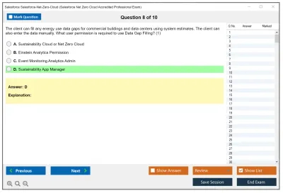 Salesforce Salesforce-Net-Zero-Cloud Salesforce Net Zero Cloud Accredited Professional Exam Practice test exam simulator test engine exam Prep practice test questions answers Image 8