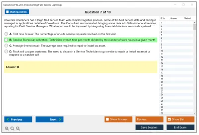 Salesforce FSL-201 Salesforce - Implementing Field Service Lightning Practice test exam simulator test engine exam Prep practice test questions answers Image 7