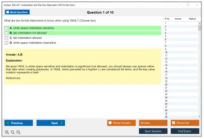 Juniper JN0-421 Automation and DevOps-Specialist (JNCIS-DevOps) Practice test exam simulator test engine exam Prep practice test questions answers Image 1