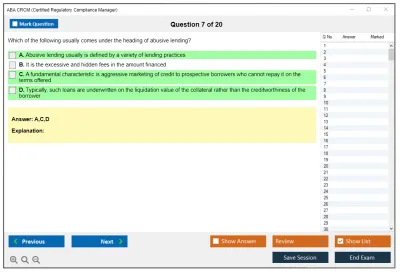 ABA CRCM Certified Regulatory Compliance Manager Practice test exam simulator test engine exam Prep practice test questions answers Image 7