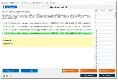 Oracle 1z0-1062-21 Oracle Incentive Compensation Cloud 2021 Implementation Essentials Practice test exam simulator test engine exam Prep practice test questions answers Image 10
