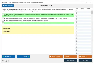 SAP C_TS412_2021 SAP Certified Associate - SAP S/4HANA Project Systems Practice test exam simulator test engine exam Prep practice test questions answers Image 2