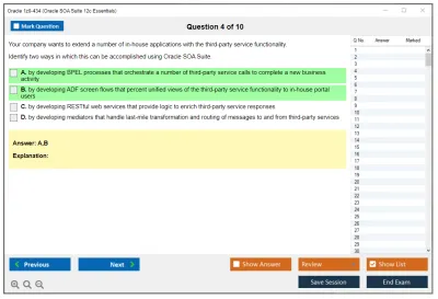Oracle 1z0-434 Oracle SOA Suite 12c Essentials Practice test exam simulator test engine exam Prep practice test questions answers Image 4