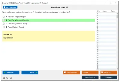 Oracle 1z0-1050-22 Oracle Payroll Cloud 2022 Implementation Professional Practice test exam simulator test engine exam Prep practice test questions answers Image 10