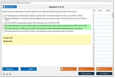 Oracle 1z0-083 Oracle Database Administration II Practice test exam simulator test engine exam Prep practice test questions answers Image 4