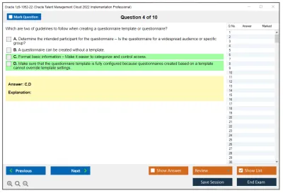 Oracle 1z0-1052-22 Oracle Talent Management Cloud 2022 Implementation Professional Practice test exam simulator test engine exam Prep practice test questions answers Image 4