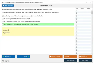SAP E_BW4HANA211 SAP Certified Application SpecialistSAP BW/4HANA 2021 Delta Practice test exam simulator test engine exam Prep practice test questions answers Image 6