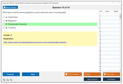 Oracle 1z0-1096-22 Oracle Machine Learning using Autonomous Database 2022 Specialist Practice test exam simulator test engine exam Prep practice test questions answers Image 10