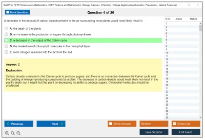 Test Prep CLEP-Science-and-Mathematics CLEP Science and Mathematics: Biology, Calculus, Chemistry, College Algebra & Mathematics, Precalculus, Natural Sciences Practice test exam simulator test engine exam Prep practice test questions answers Image 4
