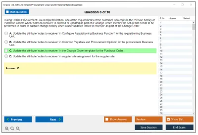 Oracle 1z0-1065-20 Oracle Procurement Cloud 2020 Implementation Essentials Practice test exam simulator test engine exam Prep practice test questions answers Image 8