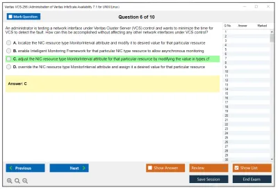 Veritas VCS-256 Administration of Veritas InfoScale Availability 7.1 for UNIX/Linux Practice test exam simulator test engine exam Prep practice test questions answers Image 6