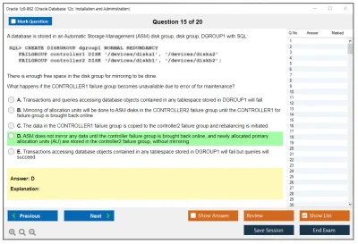 Oracle 1z0-062 Oracle Database 12c: Installation and Administration Practice test exam simulator test engine exam Prep practice test questions answers Image 15