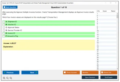 Oracle 1z0-1079-20 Oracle SCM Transportation and Global Trade Management Cloud 2020 Implementation Essentials Practice test exam simulator test engine exam Prep practice test questions answers Image 1