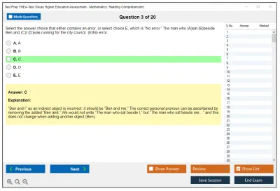 Test Prep THEA-Test Texas Higher Education Assessment - Mathematics, Reading Comprehension Practice test exam simulator test engine exam Prep practice test questions answers Image 3