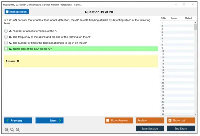 Huawei H12-321 Wlan-Cewa (Huawei Certified Network Professional - CEWA) Practice test exam simulator test engine exam Prep practice test questions answers Image 19