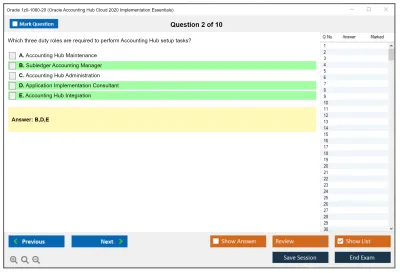 Oracle 1z0-1060-20 Oracle Accounting Hub Cloud 2020 Implementation Essentials Practice test exam simulator test engine exam Prep practice test questions answers Image 2
