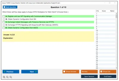 Avaya 72400X Avaya Equinox Solution with Avaya Aura Collaboration Applications Support Exam Practice test exam simulator test engine exam Prep practice test questions answers Image 1