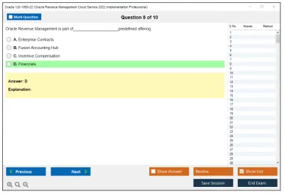 Oracle 1z0-1059-22 Oracle Revenue Management Cloud Service 2022 Implementation Professional Practice test exam simulator test engine exam Prep practice test questions answers Image 8
