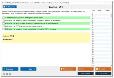 SAP C_HRHPC_2205 SAP Certified Application AssociateSAP SuccessFactors for Employee Central Payroll 1H/2022 Practice test exam simulator test engine exam Prep practice test questions answers Image 1