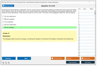 Test Prep LSAT-Test Law School Admission Test: Logical Reasoning, Reading Comprehension, Analytical Reasoning Practice test exam simulator test engine exam Prep practice test questions answers Image 16