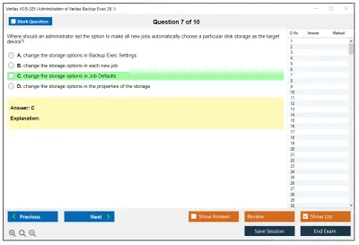 Veritas VCS-325 Administration of Veritas Backup Exec 20.1 Practice test exam simulator test engine exam Prep practice test questions answers Image 7