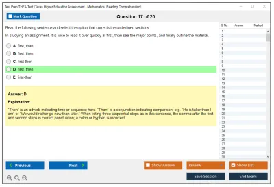 Test Prep THEA-Test Texas Higher Education Assessment - Mathematics, Reading Comprehension Practice test exam simulator test engine exam Prep practice test questions answers Image 17