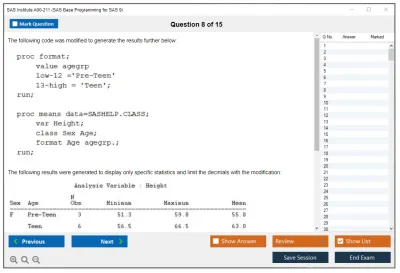 SAS Institute A00-211 SAS Base Programming for SAS 9 Practice test exam simulator test engine exam Prep practice test questions answers Image 8