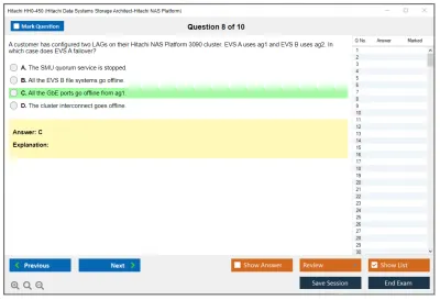 Hitachi HH0-450 Hitachi Data Systems Storage Architect-Hitachi NAS Platform Practice test exam simulator test engine exam Prep practice test questions answers Image 8