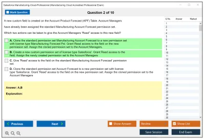 Salesforce Manufacturing-Cloud-Professional Manufacturing Cloud Accredited Professional Practice test exam simulator test engine exam Prep practice test questions answers Image 2