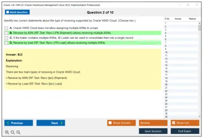 Oracle 1z0-1045-22 Oracle Warehouse Management Cloud 2022 Implementation Professional Practice test exam simulator test engine exam Prep practice test questions answers Image 2