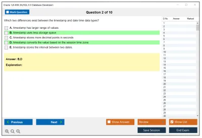 Oracle 1z0-909 MySQL 8.0 Database Developer Practice test exam simulator test engine exam Prep practice test questions answers Image 2
