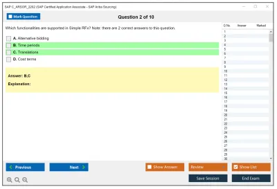 SAP C_ARSOR_2202 SAP Certified Application Associate - SAP Ariba Sourcing Practice test exam simulator test engine exam Prep practice test questions answers Image 2