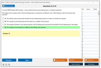SAP C_TADM_22 SAP Certified Technology Consultant – SAP S/4HANA System Administration Practice test exam simulator test engine exam Prep practice test questions answers Image 8