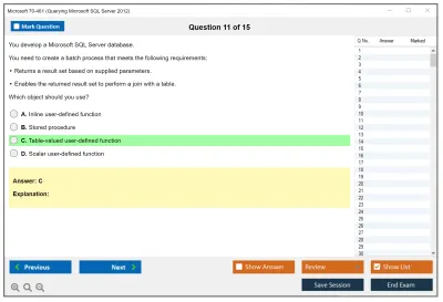 Microsoft 70-461 Querying Microsoft SQL Server 2012 Practice test exam simulator test engine exam Prep practice test questions answers Image 11