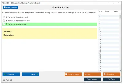 Adobe AD0-E406 Adobe Target Business Practitioner Expert Practice test exam simulator test engine exam Prep practice test questions answers Image 9