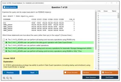 Oracle 1z0-062 Oracle Database 12c: Installation and Administration Practice test exam simulator test engine exam Prep practice test questions answers Image 7