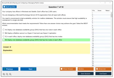 Microsoft MS-200 Planning and Configuring a Messaging Platform  Practice test exam simulator test engine exam Prep practice test questions answers Image 7