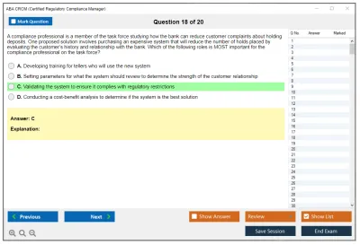 ABA CRCM Certified Regulatory Compliance Manager Practice test exam simulator test engine exam Prep practice test questions answers Image 18