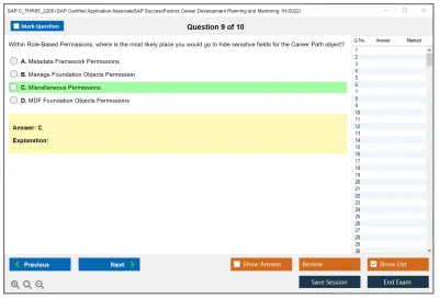 SAP C_THR95_2205 SAP Certified Application AssociateSAP SuccessFactors Career Development Planning and Mentoring 1H/2022 Practice test exam simulator test engine exam Prep practice test questions answers Image 9