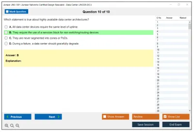 Juniper JN0-1301 Juniper Networks Certified Design Specialist - Data Center (JNCDS-DC) Practice test exam simulator test engine exam Prep practice test questions answers Image 10