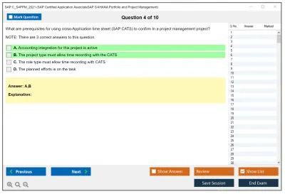 SAP C_S4PPM_2021 SAP Certified Associate - SAP S/4HANA Portfolio and Project Management Practice test exam simulator test engine exam Prep practice test questions answers Image 4