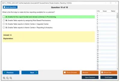 SAP C_THR92_2205 SAP Certified Application AssociateSAP SuccessFactors People Analytics: Reporting 1H/2022 Practice test exam simulator test engine exam Prep practice test questions answers Image 10