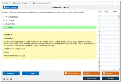 IIA IIA-CIA-Part4 Certified Internal Auditor - Part 4, Business Management Skills Practice test exam simulator test engine exam Prep practice test questions answers Image 12