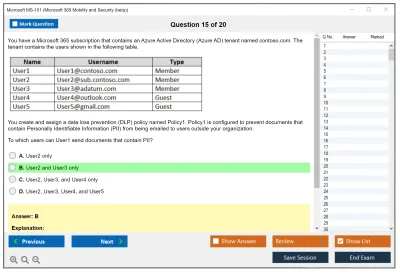 Microsoft MS-101 Microsoft 365 Mobility and Security Practice test exam simulator test engine exam Prep practice test questions answers Image 15