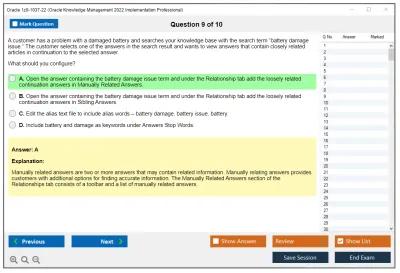 Oracle 1z0-1037-22 Oracle Knowledge Management 2022 Implementation Professional Practice test exam simulator test engine exam Prep practice test questions answers Image 9