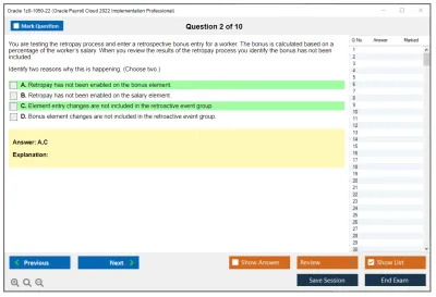 Oracle 1z0-1050-22 Oracle Payroll Cloud 2022 Implementation Professional Practice test exam simulator test engine exam Prep practice test questions answers Image 2