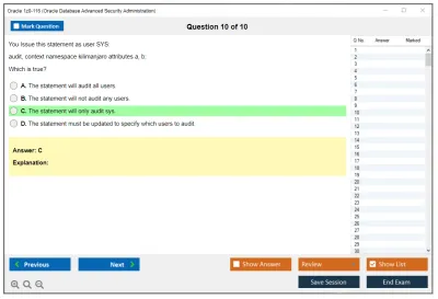 Oracle 1z0-116 Oracle Database Security Administration Practice test exam simulator test engine exam Prep practice test questions answers Image 10