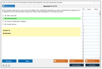 Oracle 1z0-1079-20 Oracle SCM Transportation and Global Trade Management Cloud 2020 Implementation Essentials Practice test exam simulator test engine exam Prep practice test questions answers Image 6