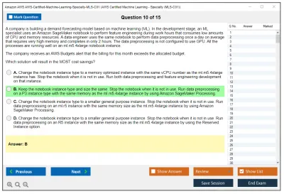 Amazon AWS AWS-Certified-Machine-Learning-Specialty-MLS-C01 AWS Certified Machine Learning - Specialty Practice test exam simulator test engine exam Prep practice test questions answers Image 10